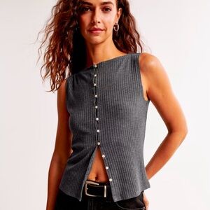 Abercrombie Wide Rib Button-Through Slash Top